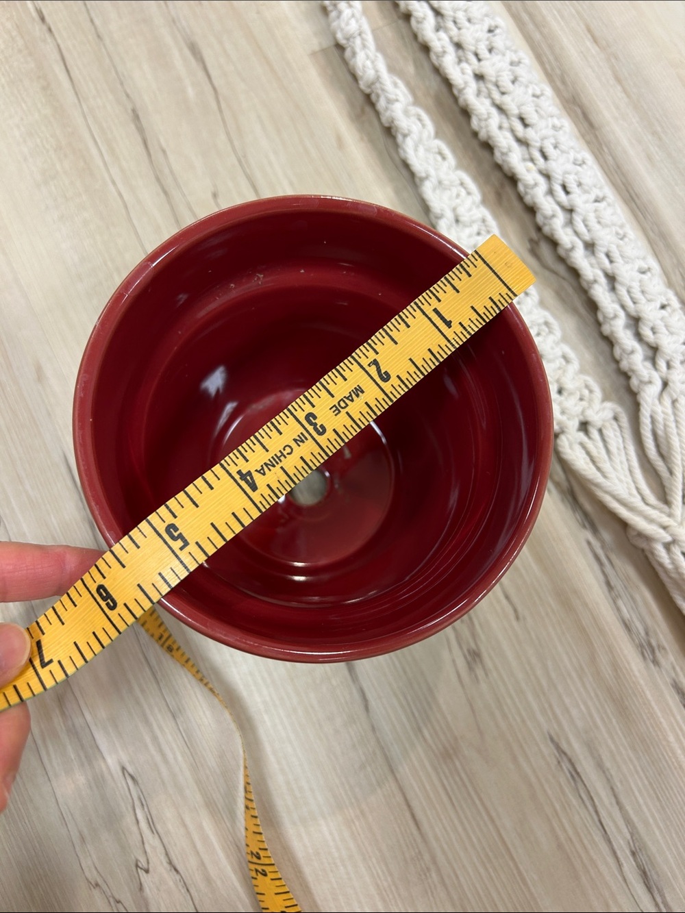 Red Ceramic Planter in Macramé Hanger image 3